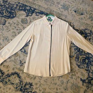 Everlane Silk Button Down Round Collar Top Cream Black